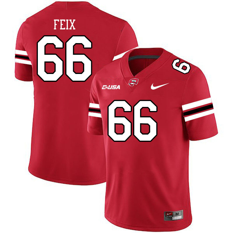 Western Kentucky Hilltoppers #66 Jimmy Feix College Football Jerseys Stitched Sale-Red